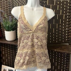 NWT Ladies Lace Top with lining V-Neck Tank Top Shirt Gold Purple Medium 8-10